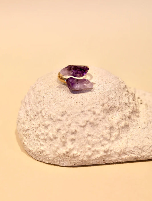 anillo de amatista rustica ajustable