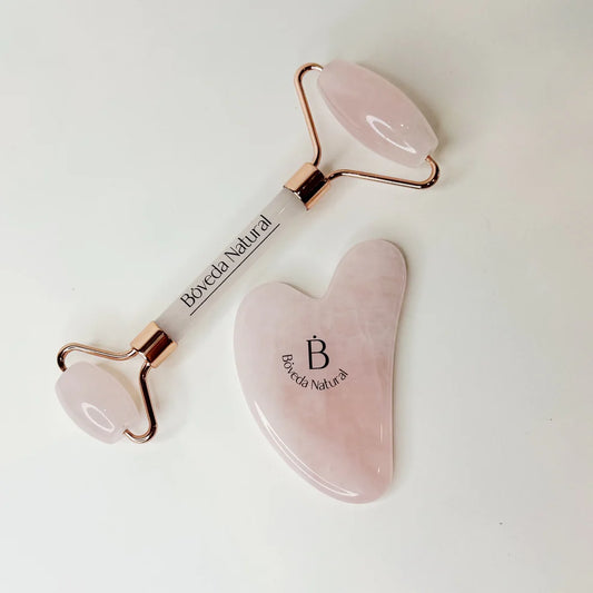 Rodillo facial y gua-sha cuarzo rosa