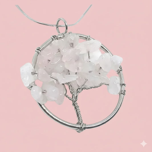 Dije de árbol de vida cuarzo rosa